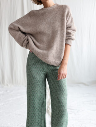 Jacquard linen vintage cut cropped leg culottes | Trousers | Sustainable clothing | OffOn clothing