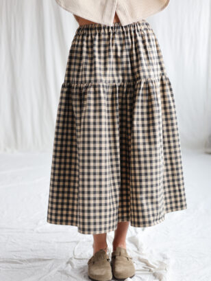 Gingham organic cotton tiered skirt with elasticated waist | Skirt | Sustainable clothing | OffOn clothing