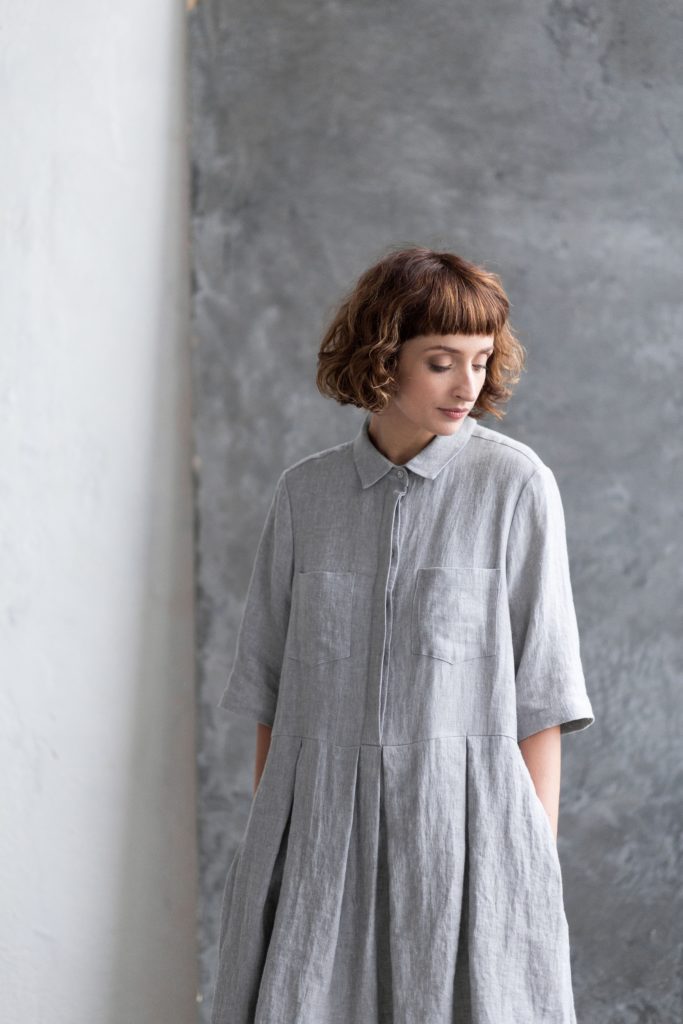 Linen shirt collar pleated skirt dress – OffOn