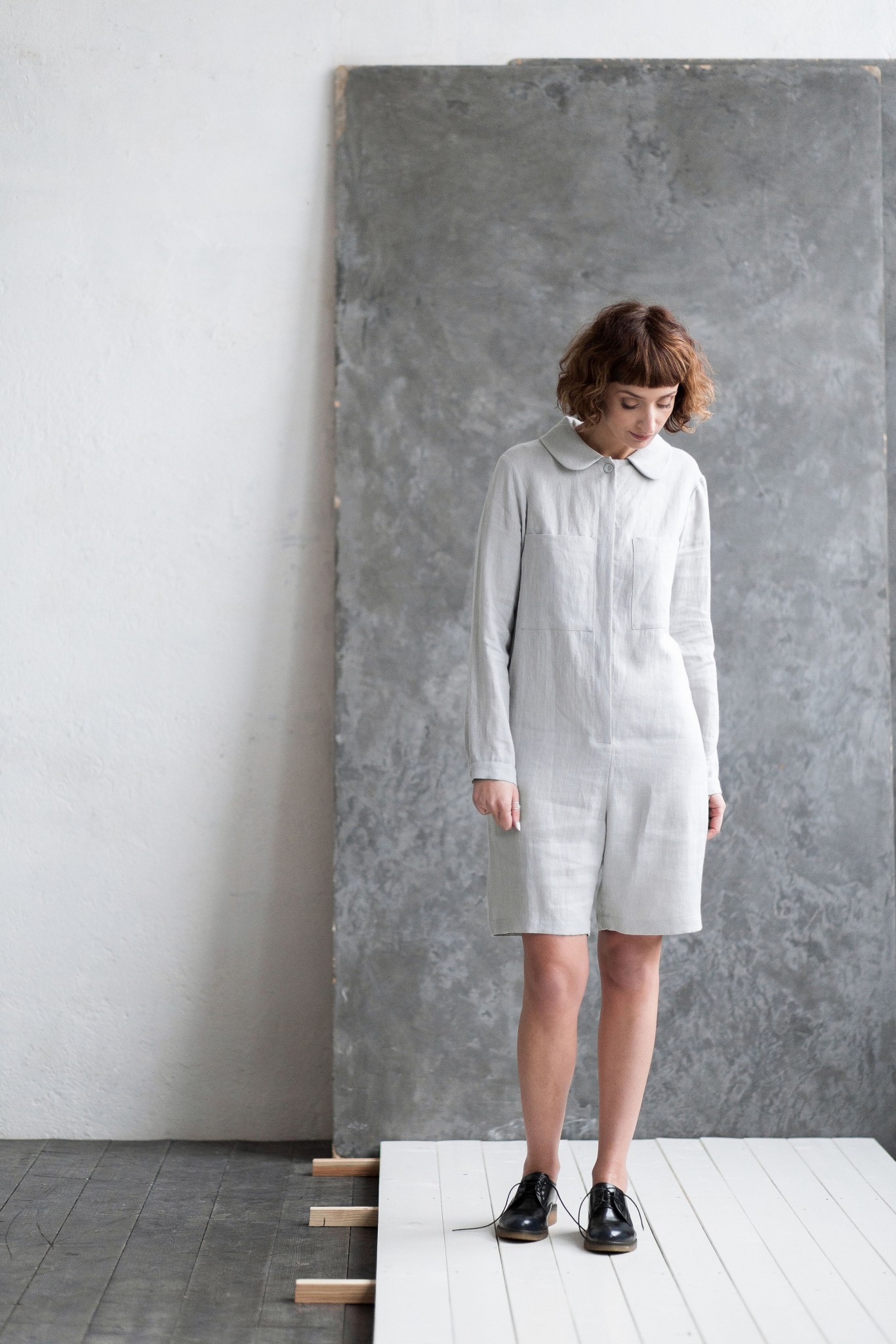 Boys Footless Playsuit with Peter Pan Collar main image 1