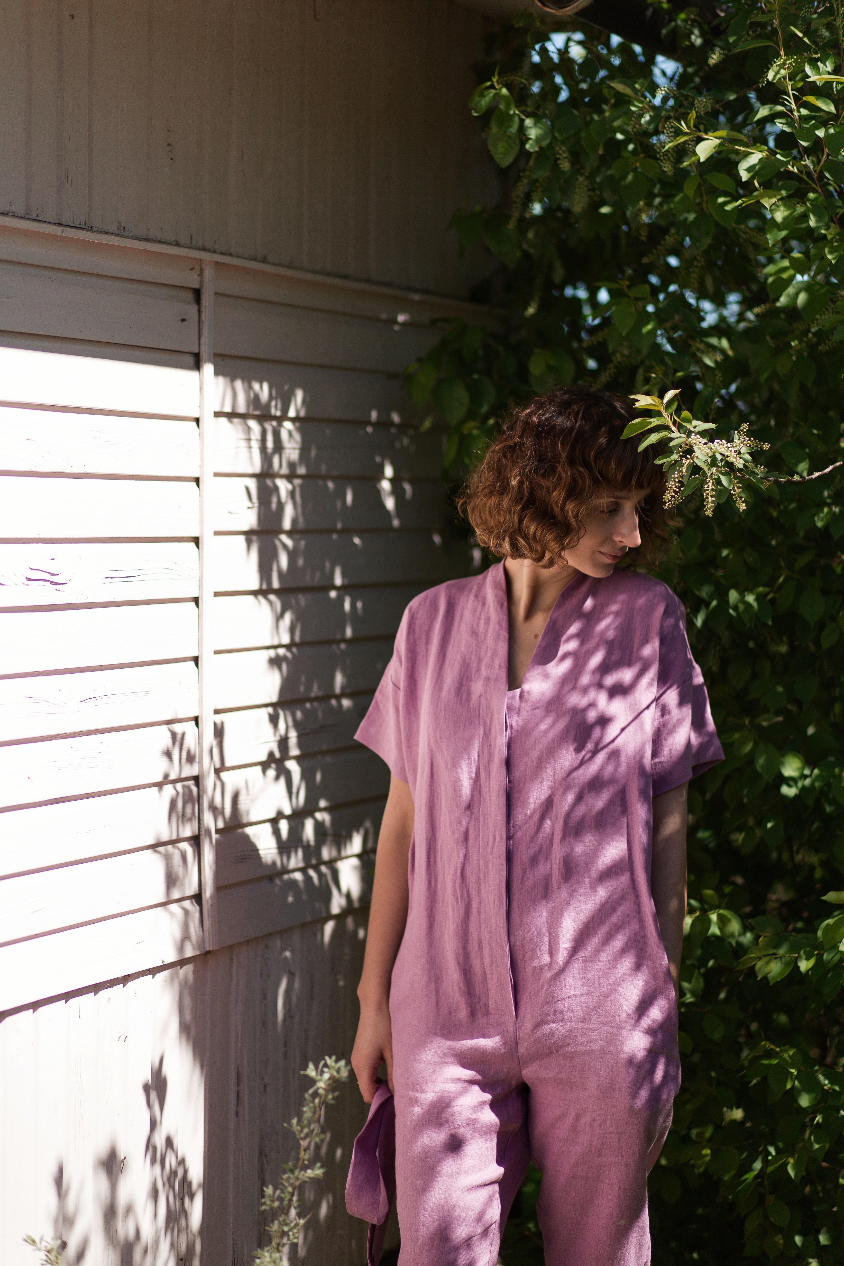 purple linen jumpsuit