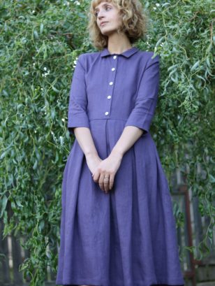 Long sleeve linen dress with button closure – OffOn
