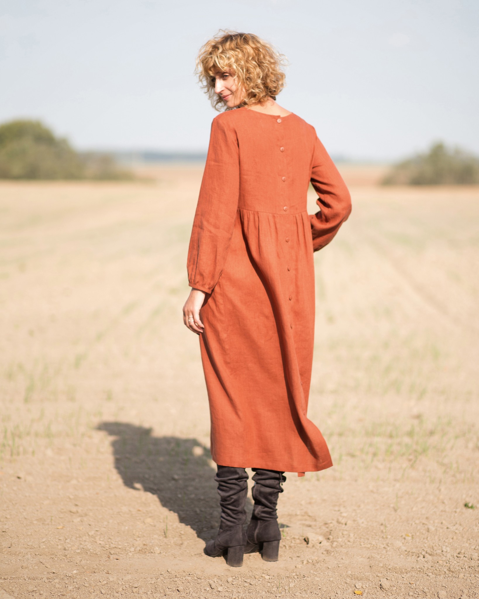 Maxi Linen Dress In A Redwood Color OffOn maxi-linen-dress-in-a-redwood-color-offon