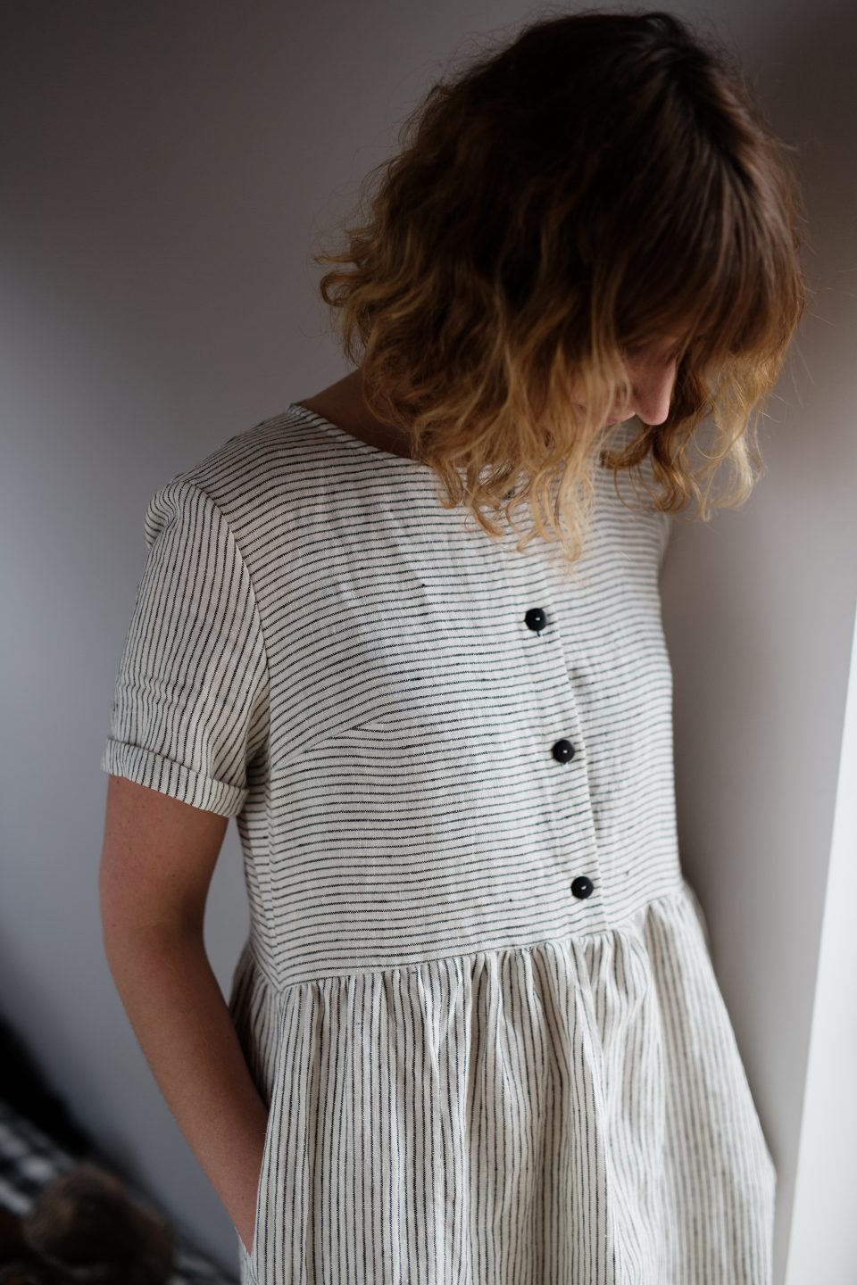 Striped midi linen dress | Dress | Sustainable clothing | OffOn clothing
