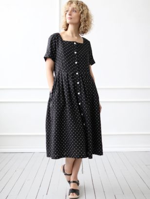 Linen dress in black polka dot | Dress | Sustainable clothing | OffOn clothing