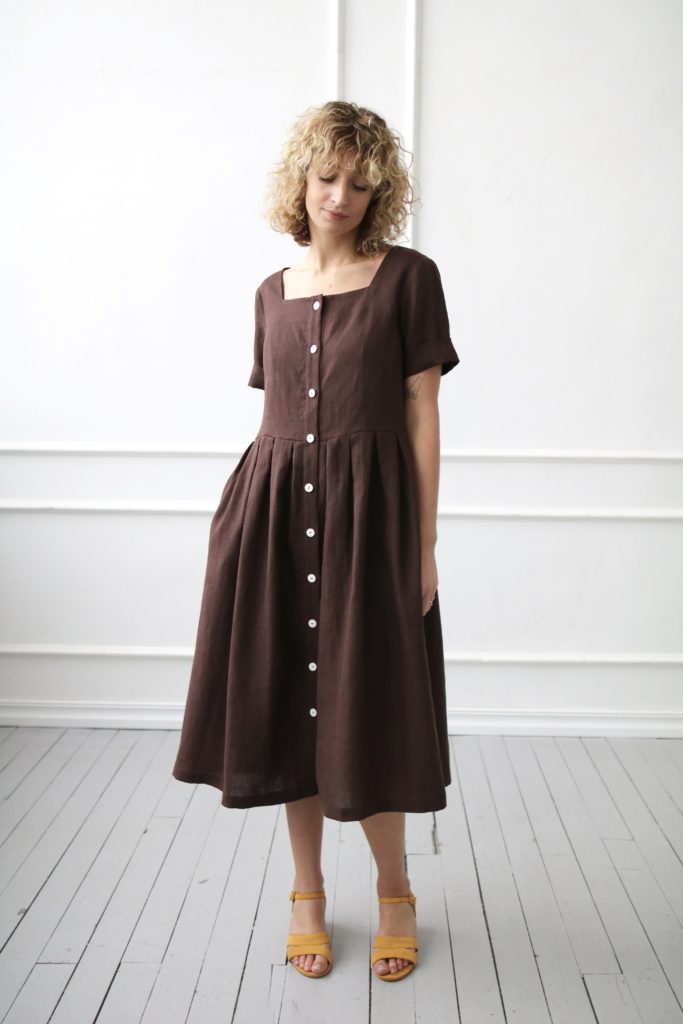 Linen pleated skirt dress – OffOn
