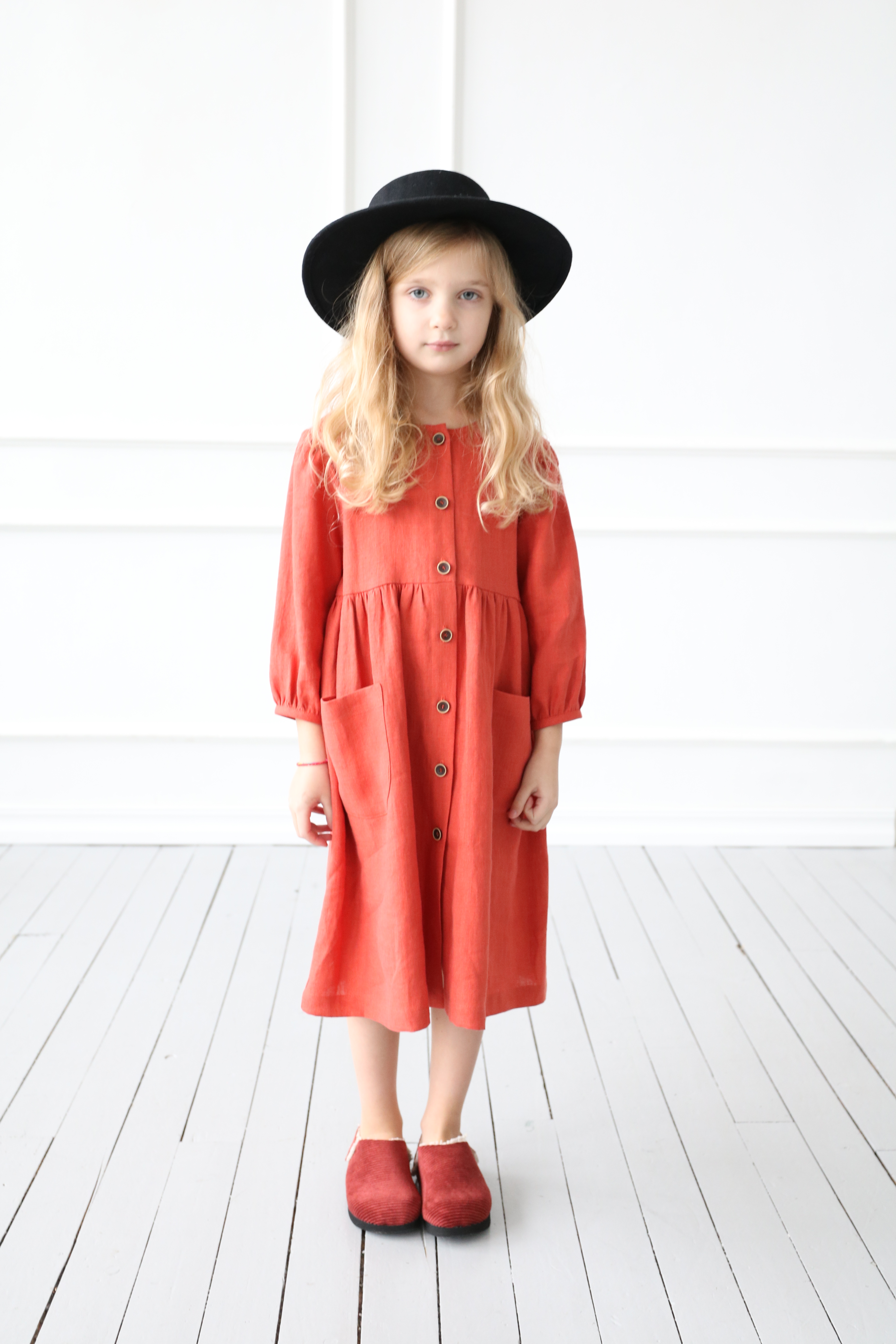 burnt orange linen dress