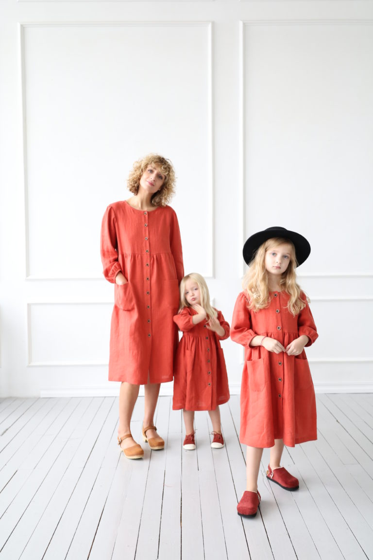 Linen patch pockets matching dresses set – OffOn