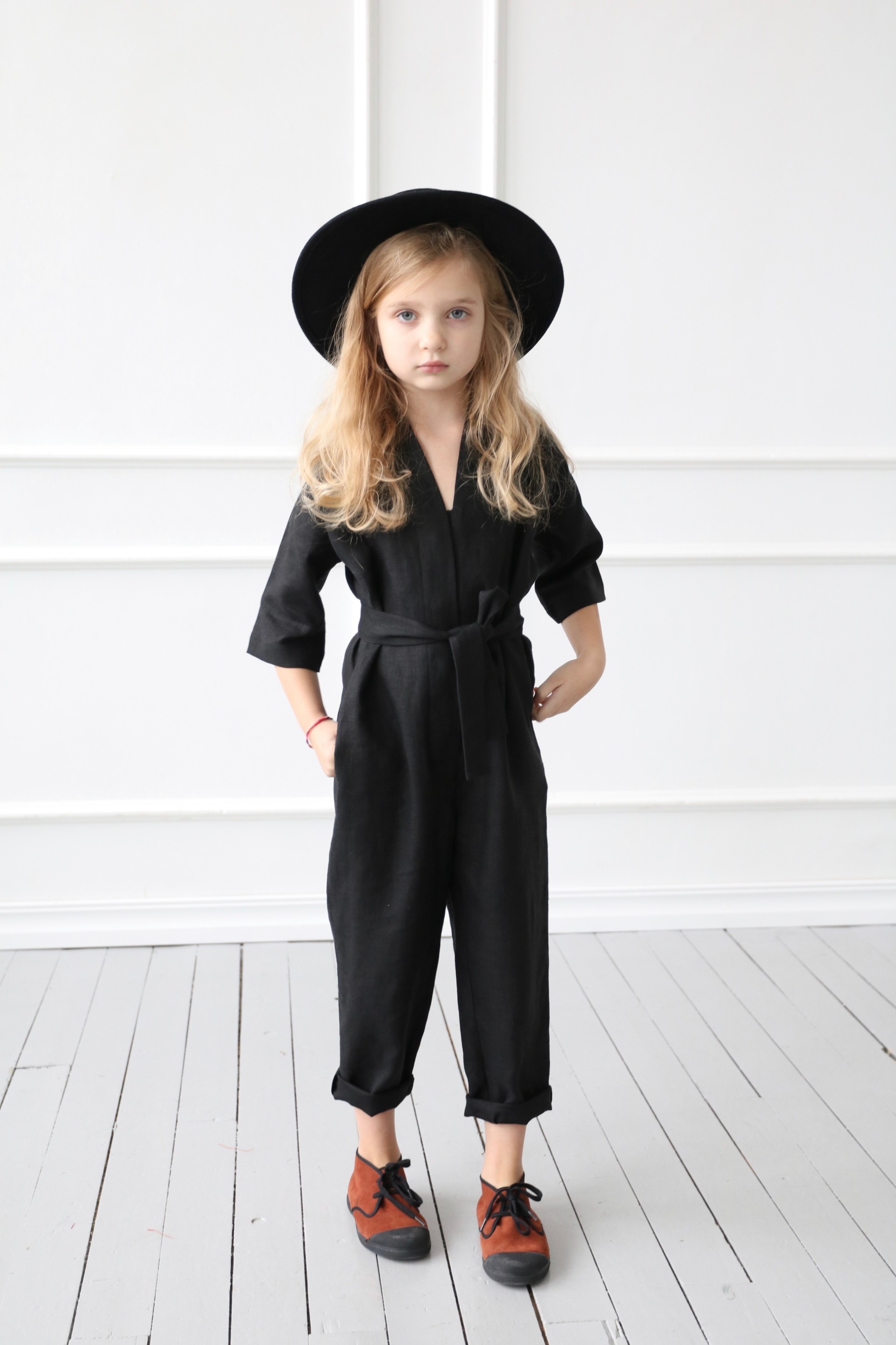 Venice Girl Linen Belted Jumpsuit-Black main image 1