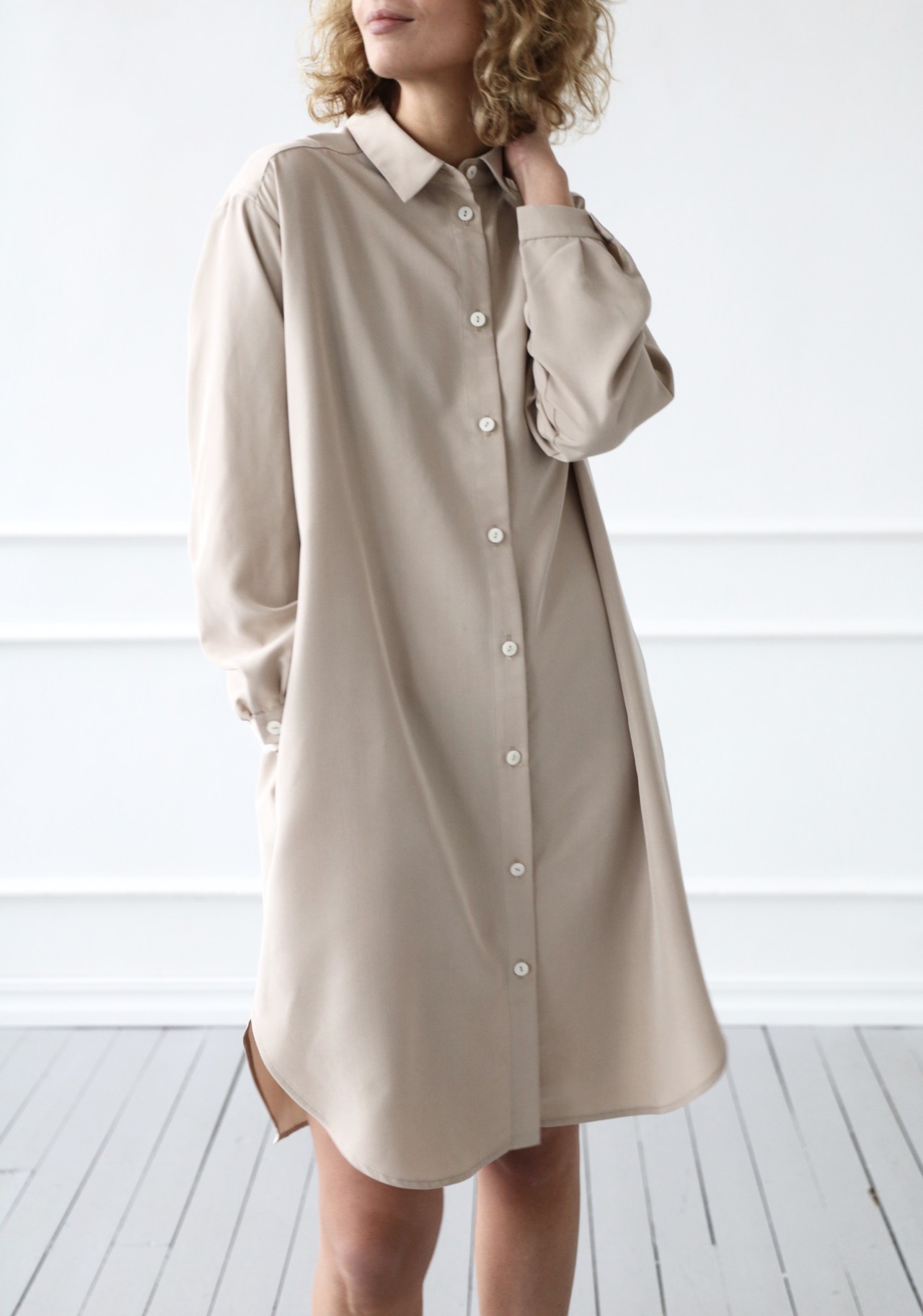 Printed Long Sleeve Shirt Dress