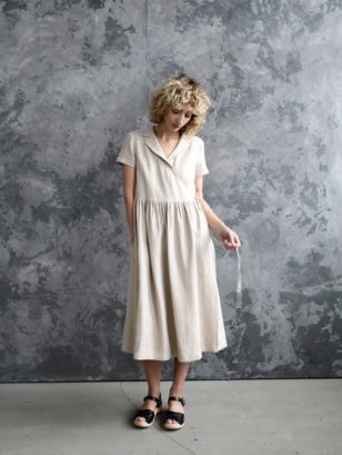 Linen wrap dress in beige | Dress | Sustainable clothing | OffOn clothing