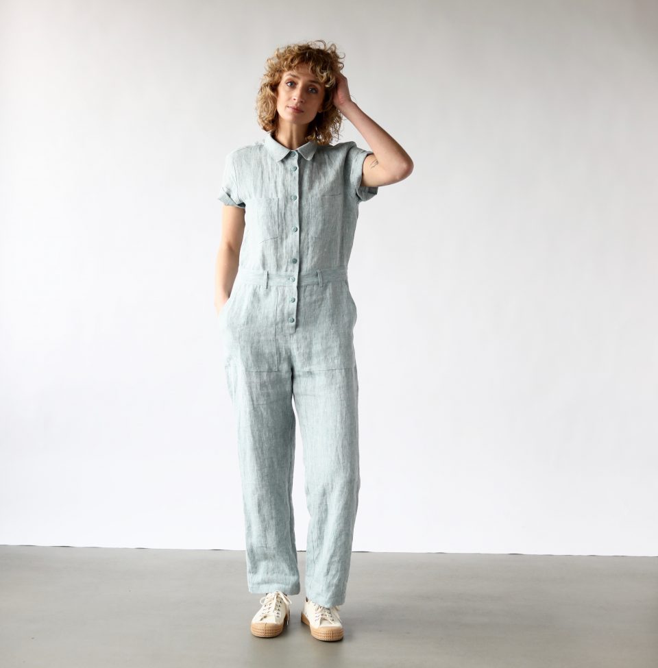 Linen short sleeve coverall jumpsuit | Jumpsuits | Sustainable clothing | OffOn clothing