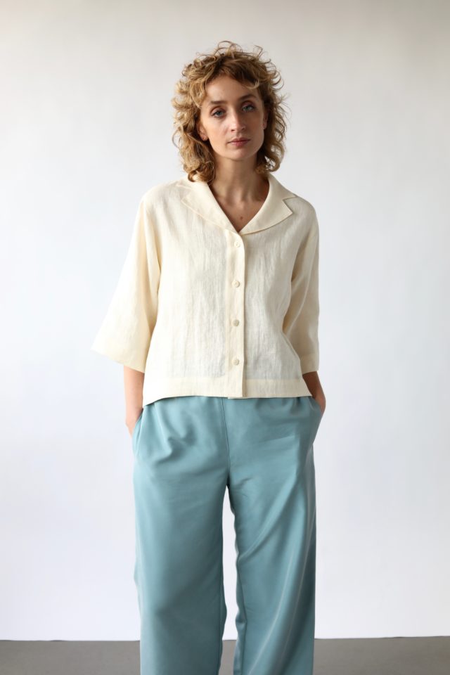 Revere collar linen blouse in ivory – OffOn