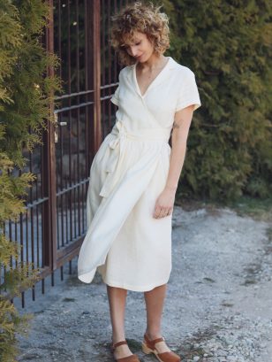 Linen wrap dress in ivory | Dress | Sustainable clothing | OffOn clothing