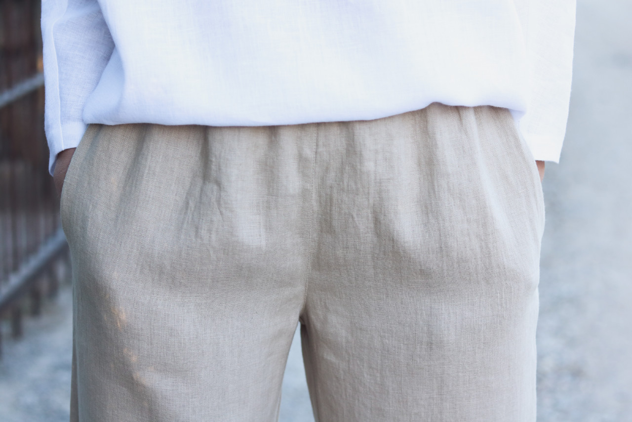 Wide leg linen culottes in beige – OffOn