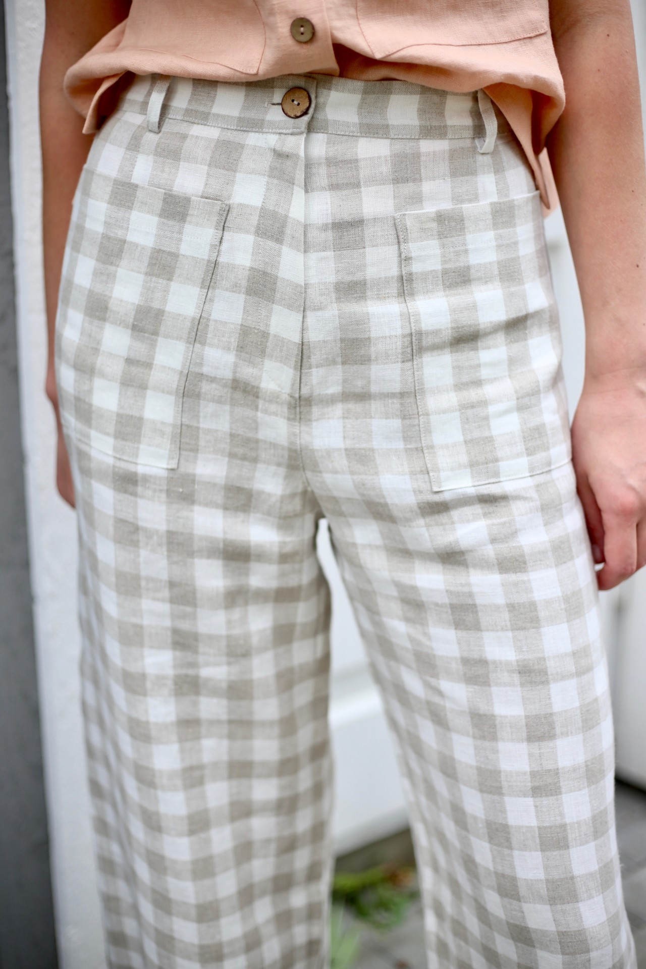 Linen checkered high waist culottes – OffOn