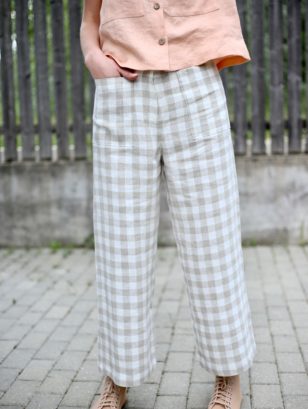Linen checkered high waist culottes | Trousers | Sustainable clothing | OffOn clothing