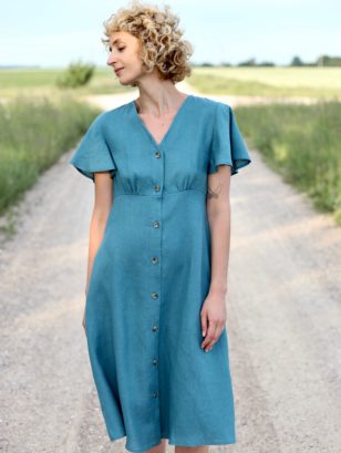Linen dress with frill sleeves | Dress | Sustainable clothing | OffOn clothing
