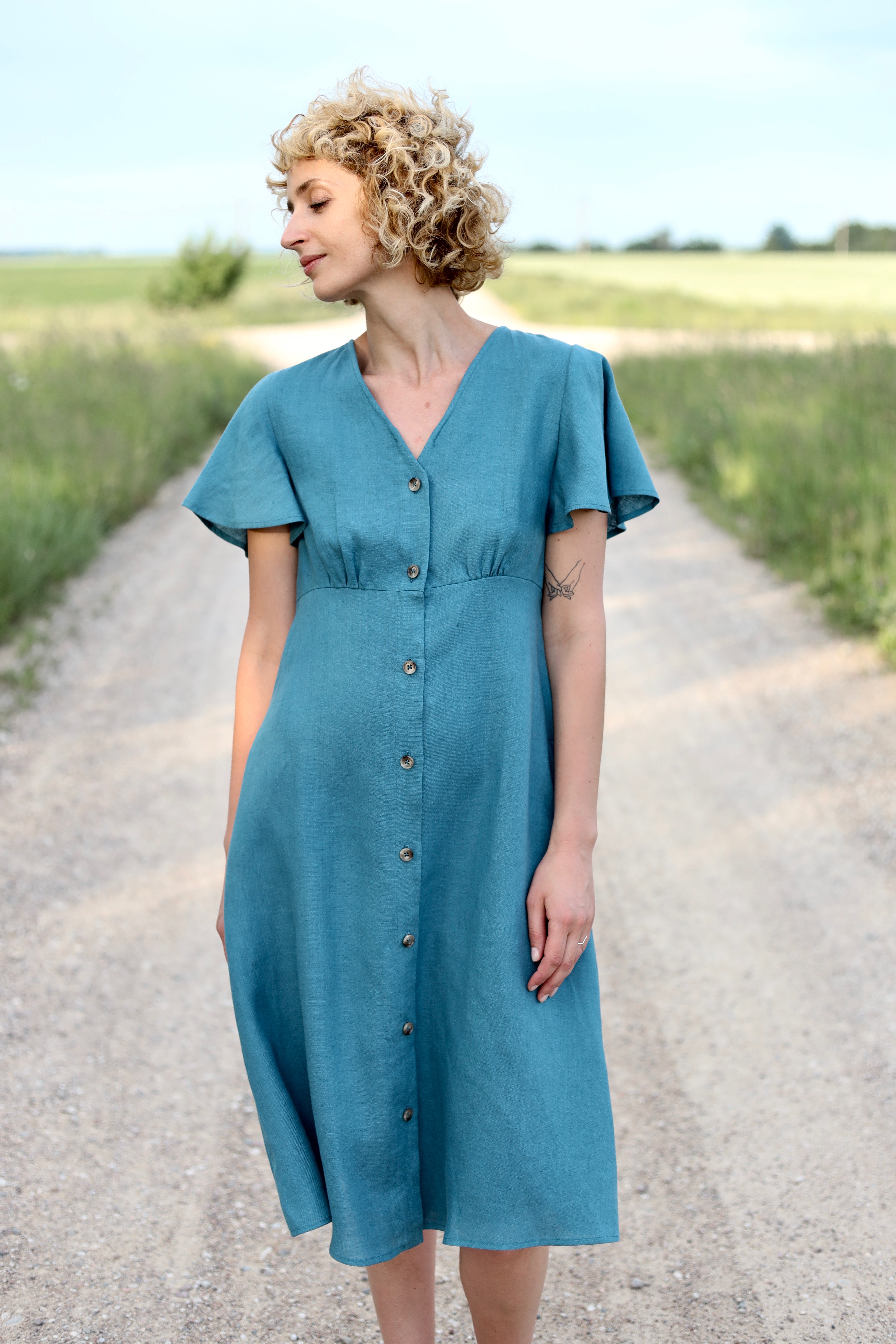 sleeveless linen shift dress Linen Shift Dress-Navy Embrodiery main image 0