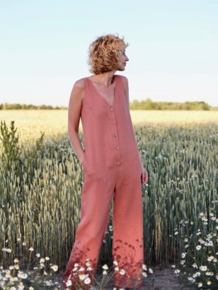 Wide leg linen jumpsuit in rusty pink | Jumpsuits | Sustainable clothing | OffOn clothing