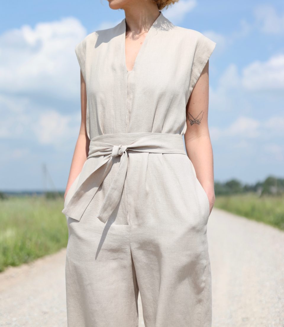 Linen sleeveless cropped jumpsuit | Jumpsuits | Sustainable clothing | OffOn clothing