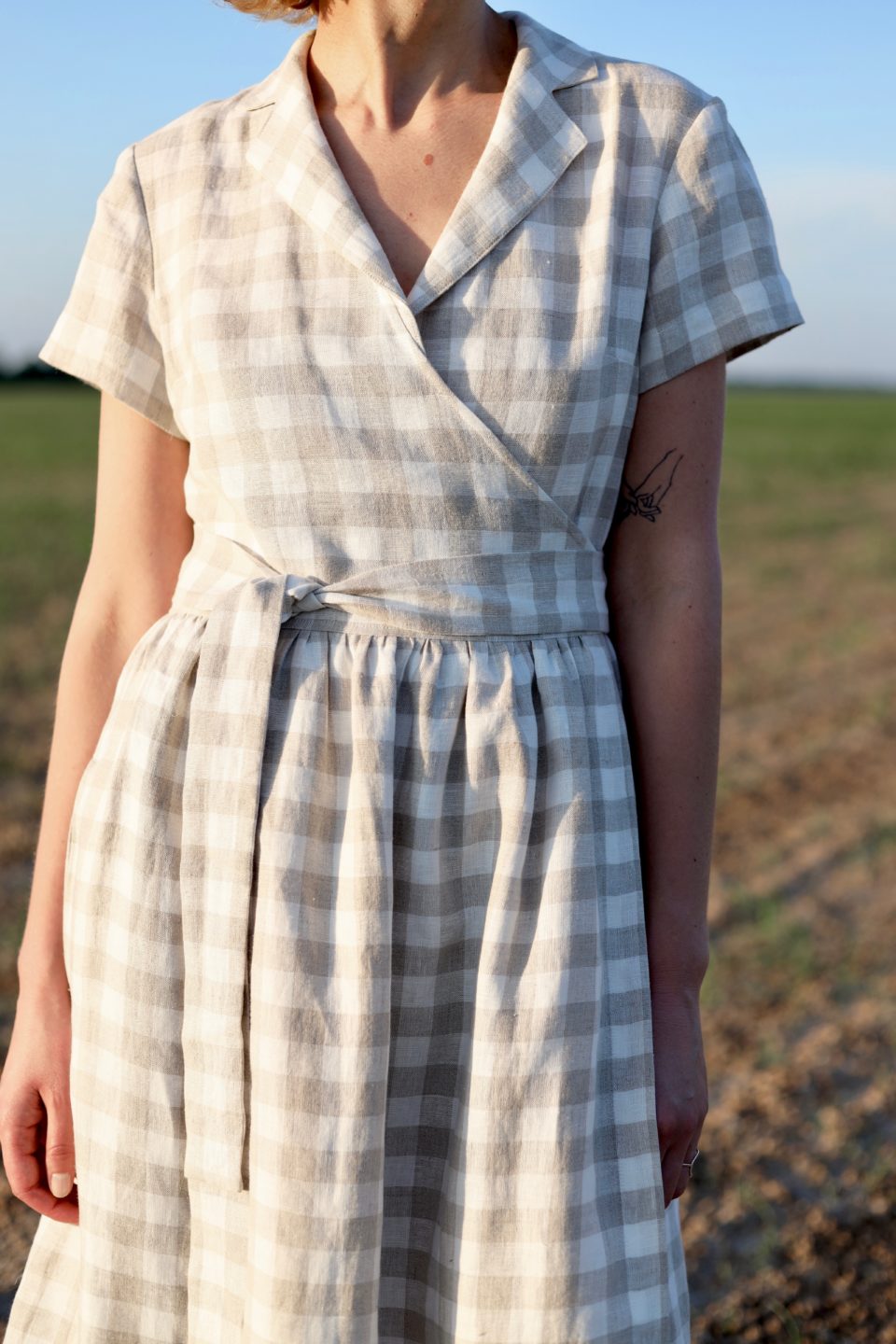 Linen wrap dress in checks | Dress | Sustainable clothing | OffOn clothing