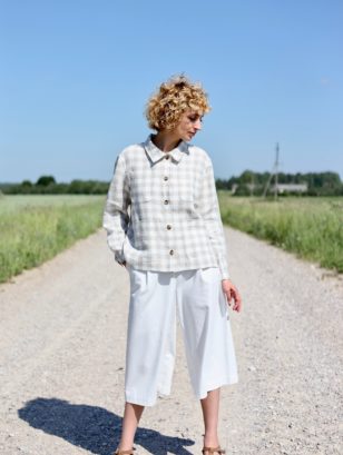 Checkered linen long sleeve jacket | Jacket | Sustainable clothing | OffOn clothing