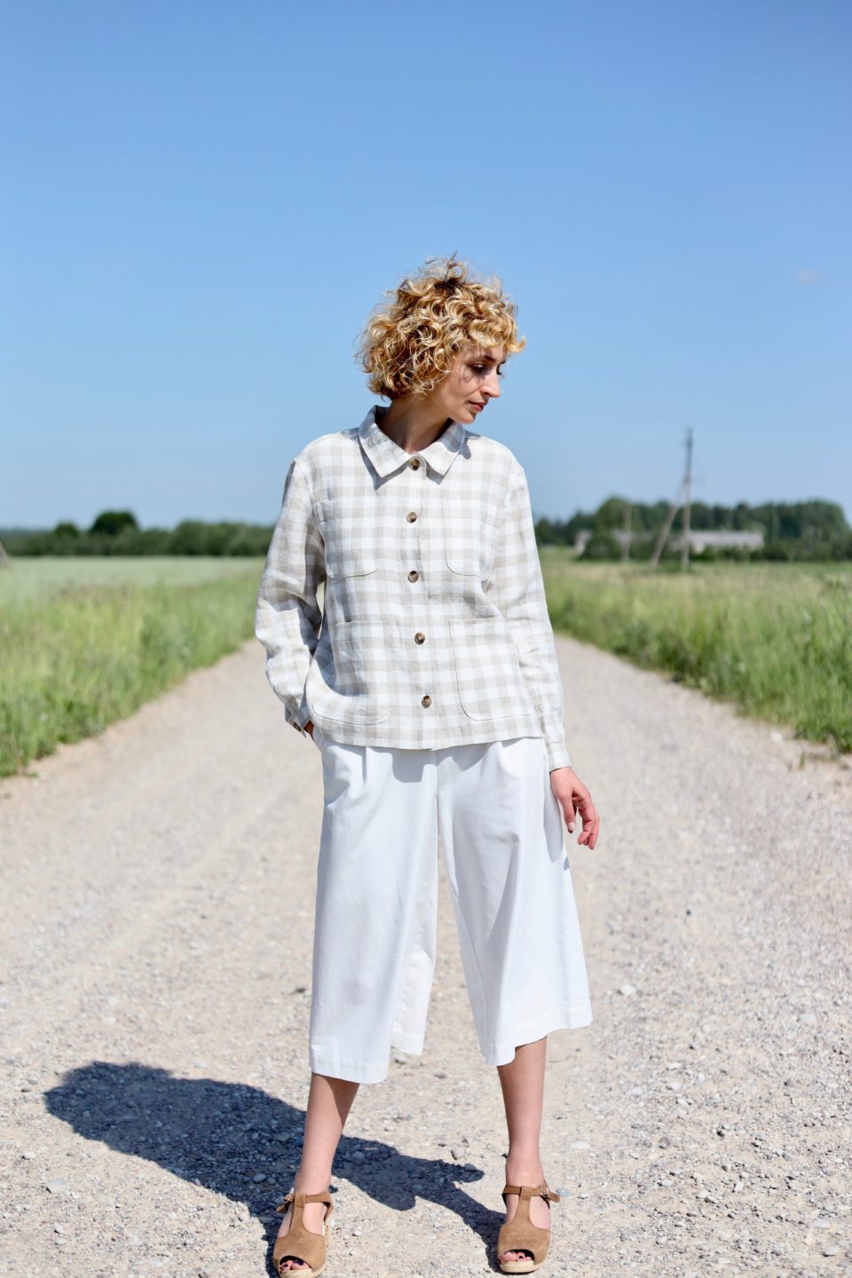 Checkered linen long sleeve jacket | Jacket | Sustainable clothing | OffOn clothing