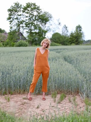 Sleeveless linen jumpsuit in meerkat color | Jumpsuits | Sustainable clothing | OffOn clothing