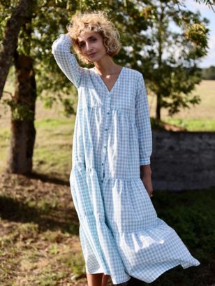 Checkered cotton dress with long sleeves | Dress | Sustainable clothing | OffOn clothing