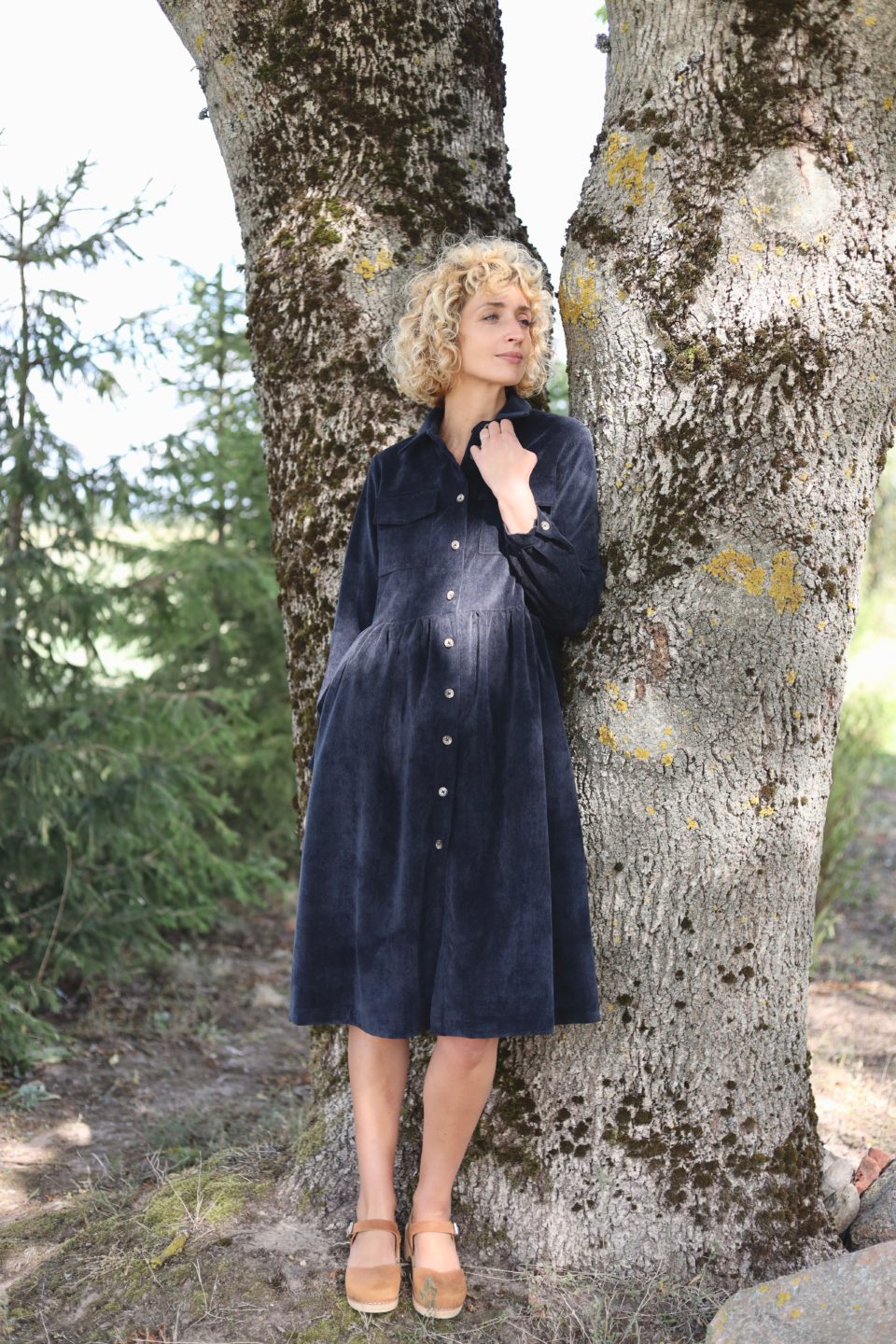 Needle-cord long sleeve shirt dress | Dress | Sustainable clothing | OffOn clothing