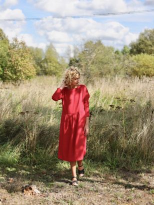 Loose fit ruffled skirt linen dress | Dress | Sustainable clothing | OffOn clothing