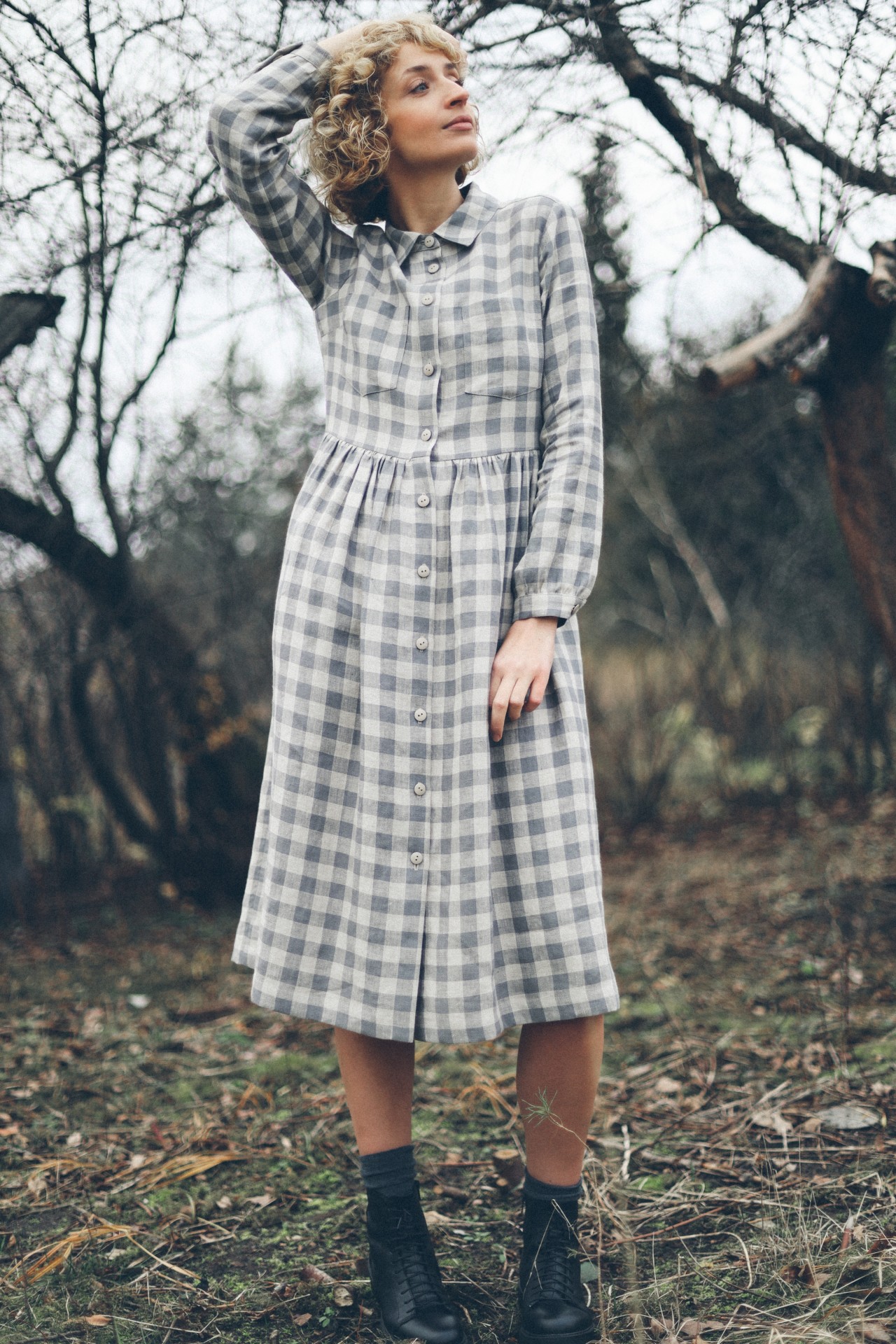 Linen button up MIDI dress – OffOn