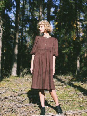 Empire waist puffy sleeve linen dress | Dress | Sustainable clothing | OffOn clothing
