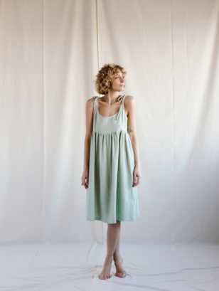 Loose linen dress in sage green color | Dress | Sustainable clothing | OffOn clothing