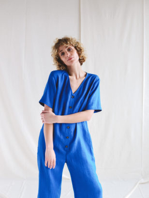 Loose linen V-neck jumpsuit | Jumpsuits | Sustainable clothing | OffOn clothing