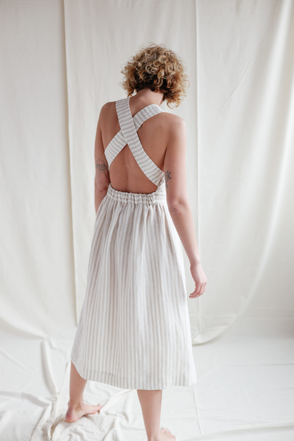 Striped Linen Apron Dress | Dress | Sustainable clothing | OffOn clothing