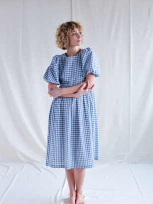 Puffy sleeve check dress | Dress | Sustainable clothing | OffOn clothing