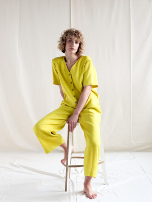 Loose fit linen V-neck jumpsuit | Jumpsuits | Sustainable clothing | OffOn clothing