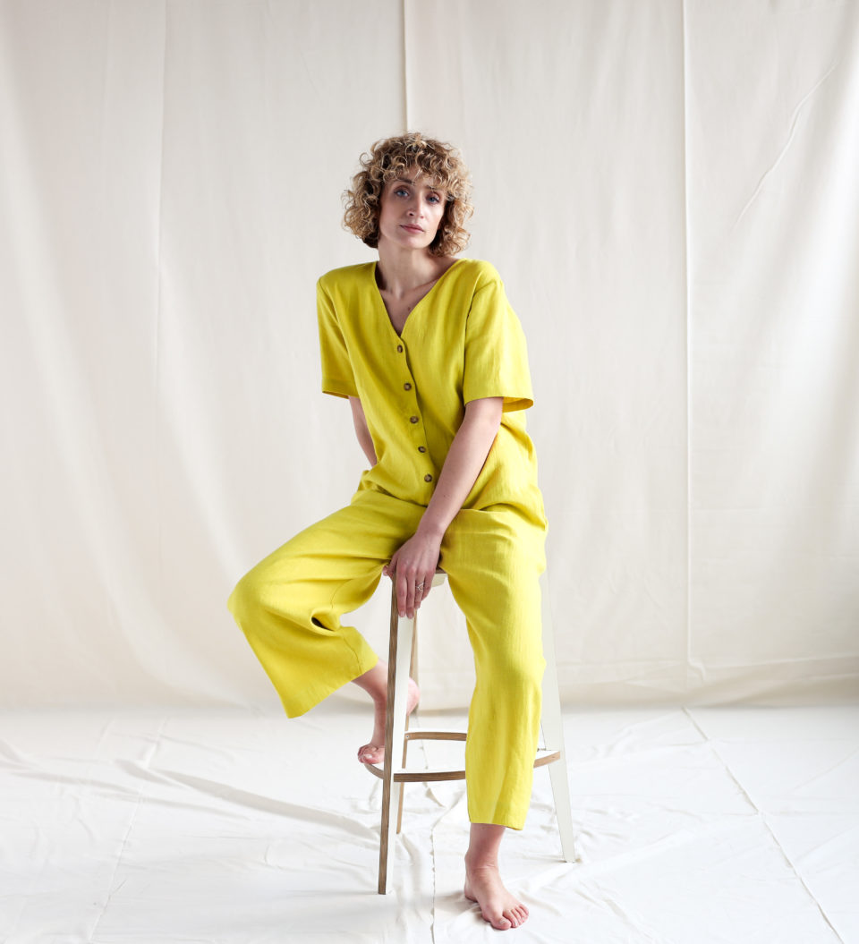 Loose fit linen V-neck jumpsuit | Jumpsuits | Sustainable clothing | OffOn clothing