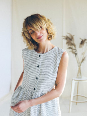 Striped Linen Sleeveless Dress | Dress | Sustainable clothing | OffOn clothing