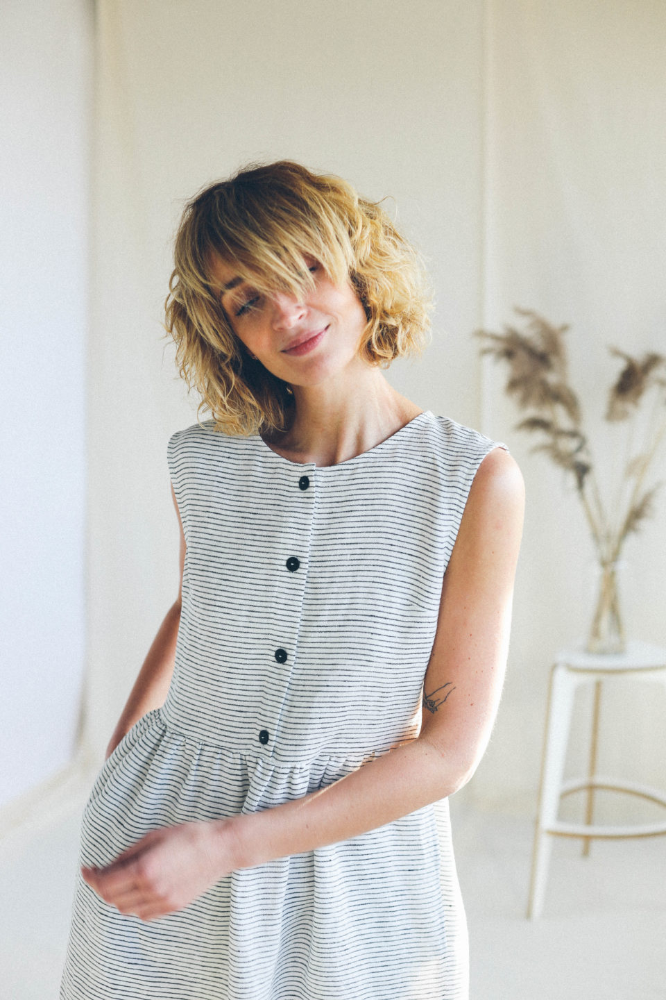 Striped Linen Sleeveless Dress | Dress | Sustainable clothing | OffOn clothing