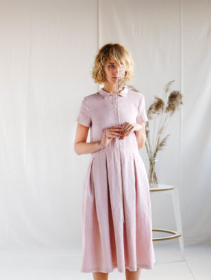 Linen Pleated Skirt Shirt Dress | Dress | Sustainable clothing | OffOn clothing