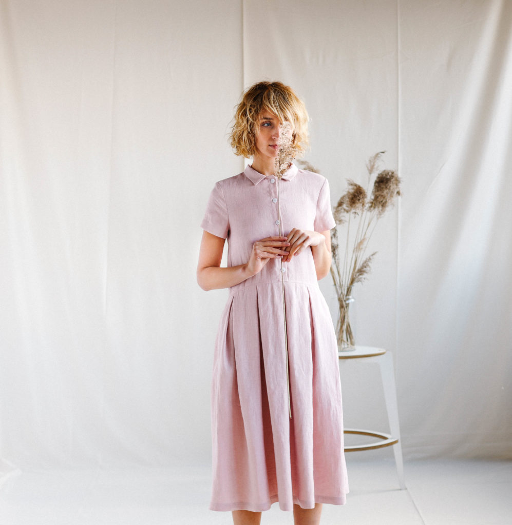 Linen Pleated Skirt Shirt Dress – OffOn