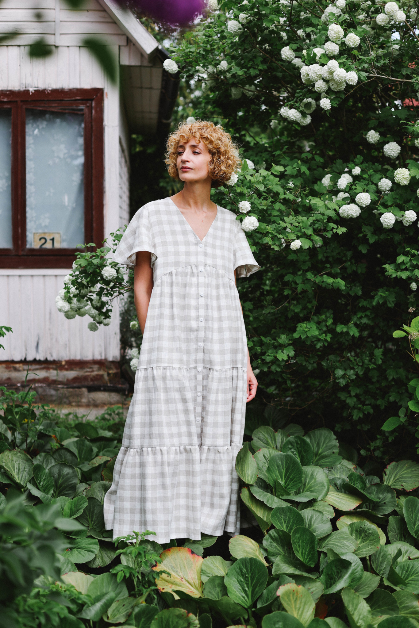 Tiered Maxi linen check dress – OffOn