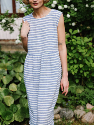 Sleeveless striped linen dress | Dress | Sustainable clothing | OffOn clothing