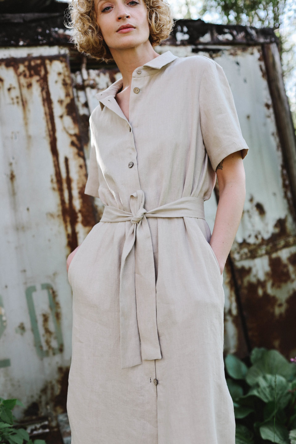Linen shirt dress with tie belt | Dress | Sustainable clothing | OffOn clothing
