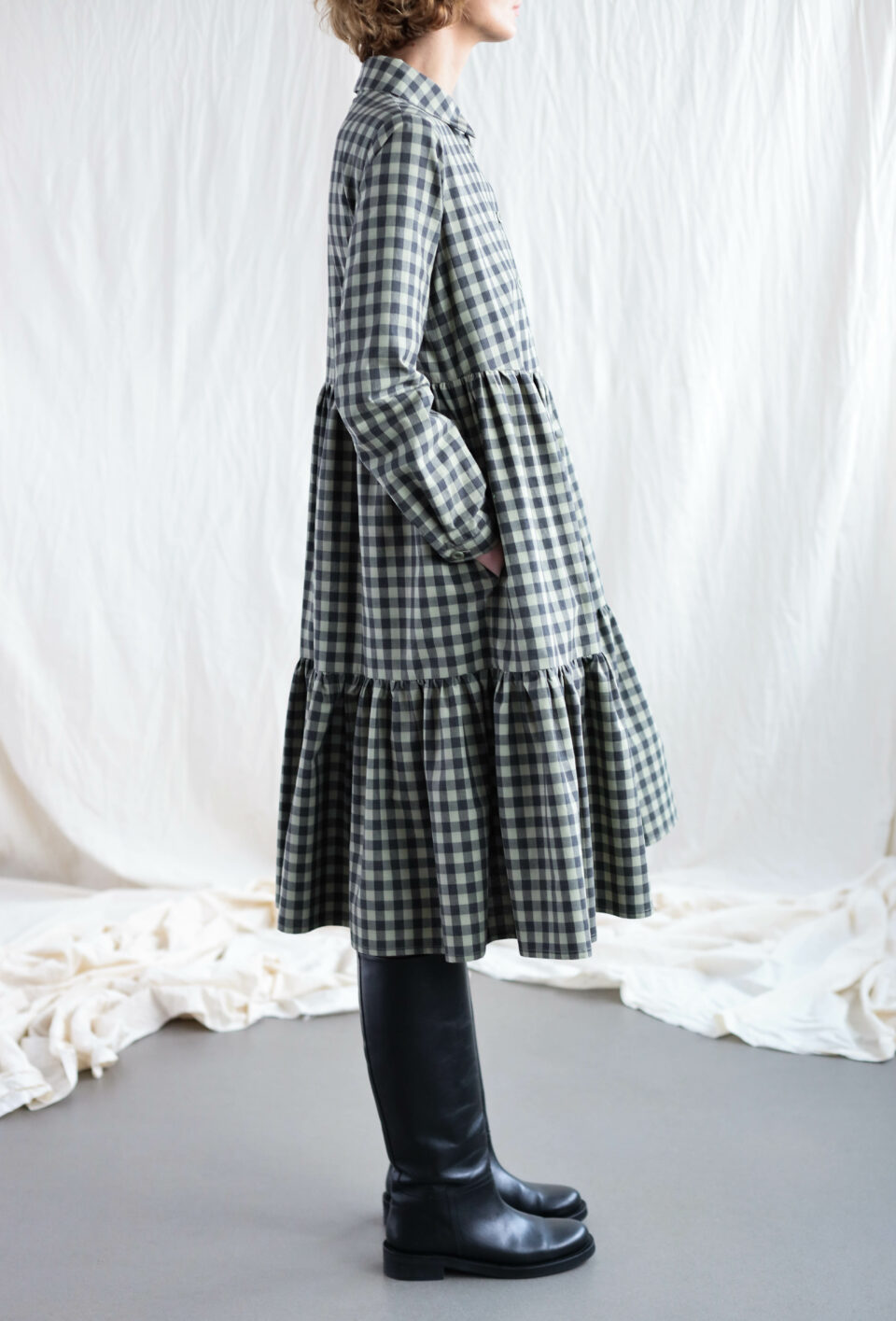 Gingham organic cotton tiered dress LOUISE | Dress | Sustainable clothing | OffOn clothing