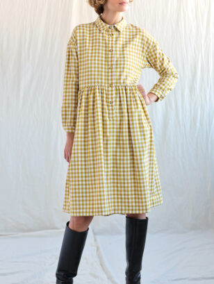 Gingham loose fit shirt dress OCHRE | Dress | Sustainable clothing | OffOn clothing