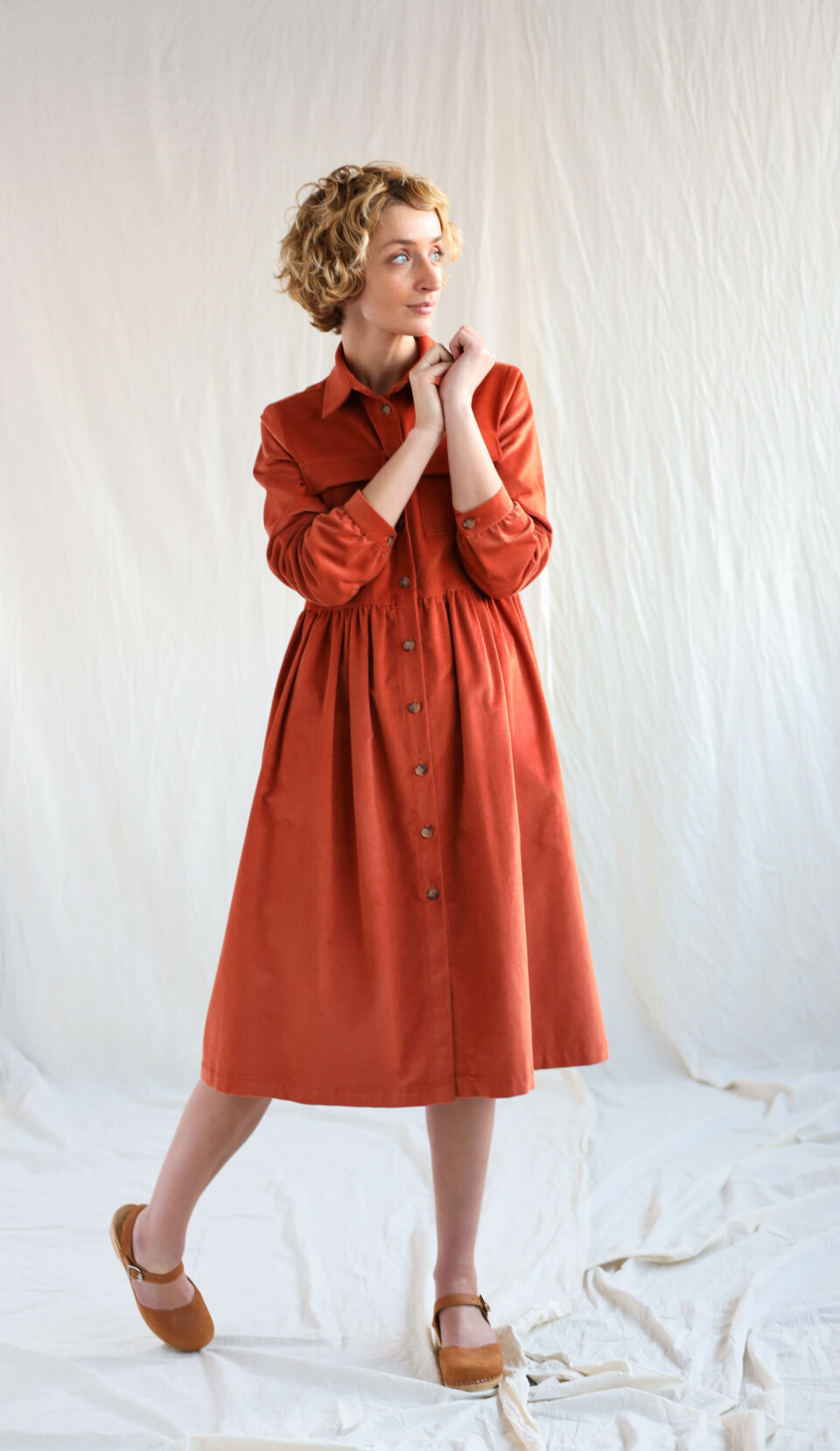Needlecord long sleeve shirt dress | Dress | Sustainable clothing | OffOn clothing